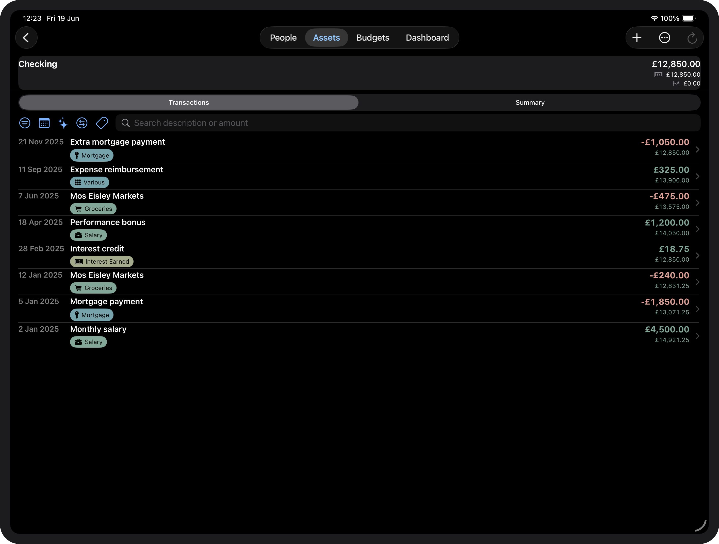 Transaction list