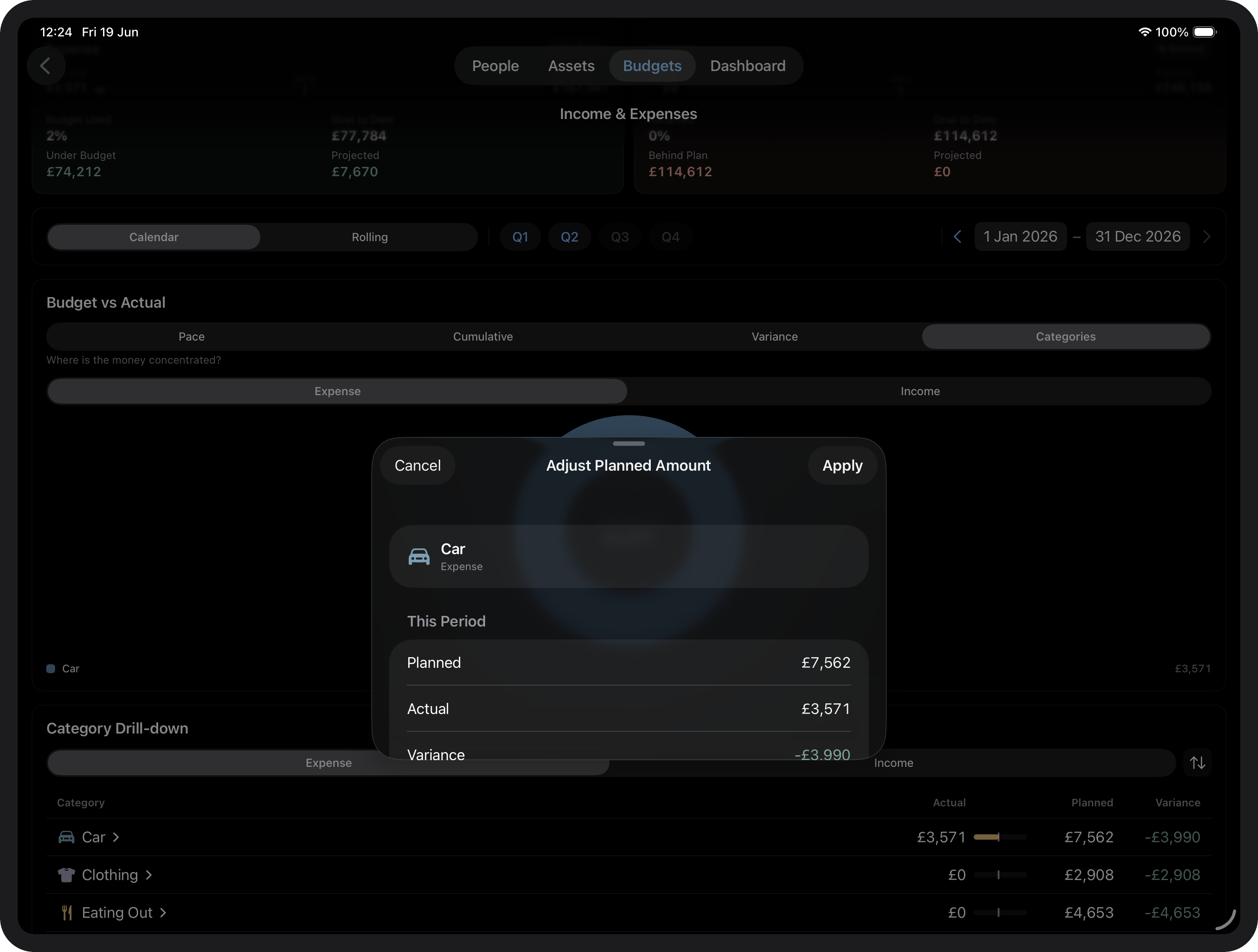 Adjust Planned Amount view