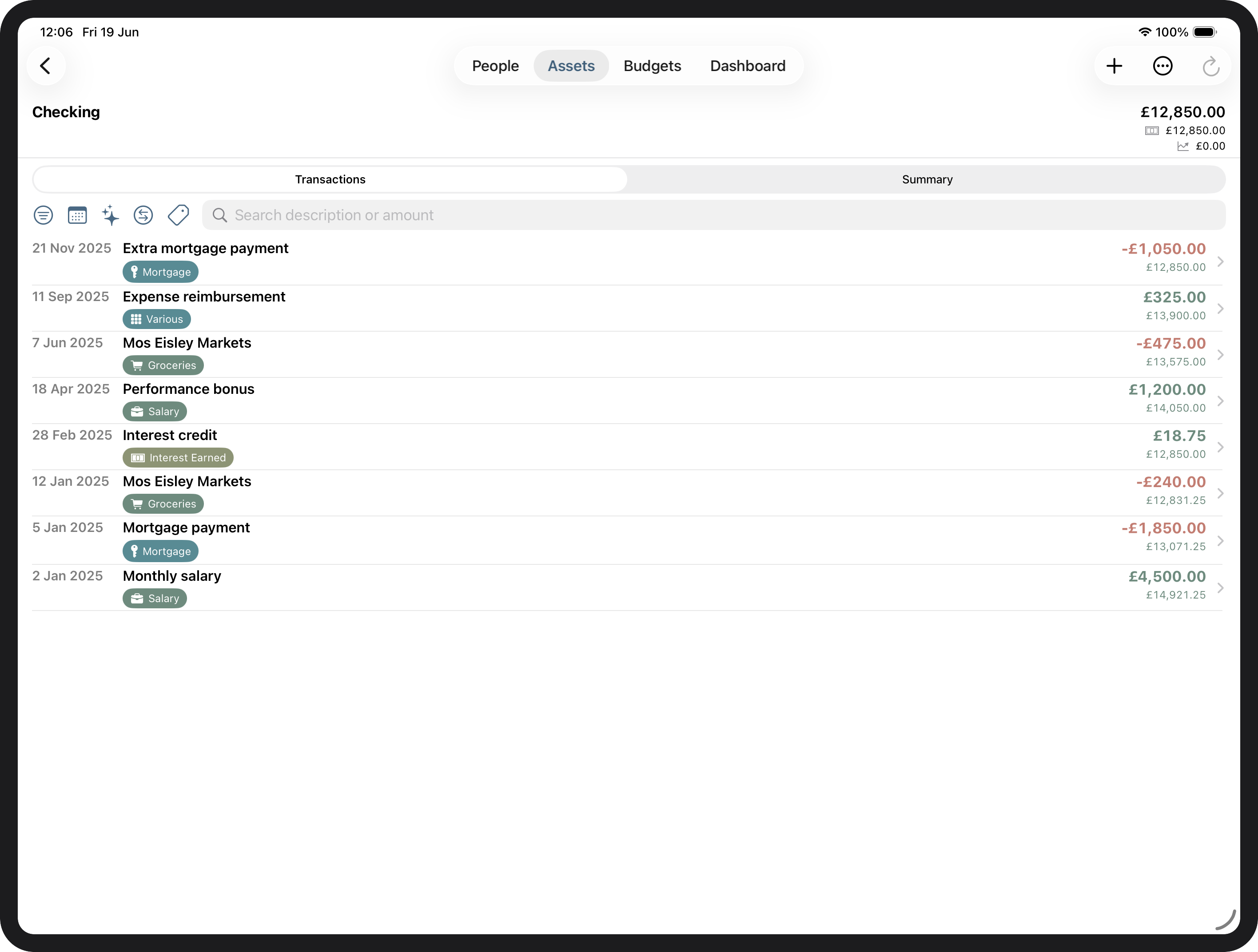 Transaction list