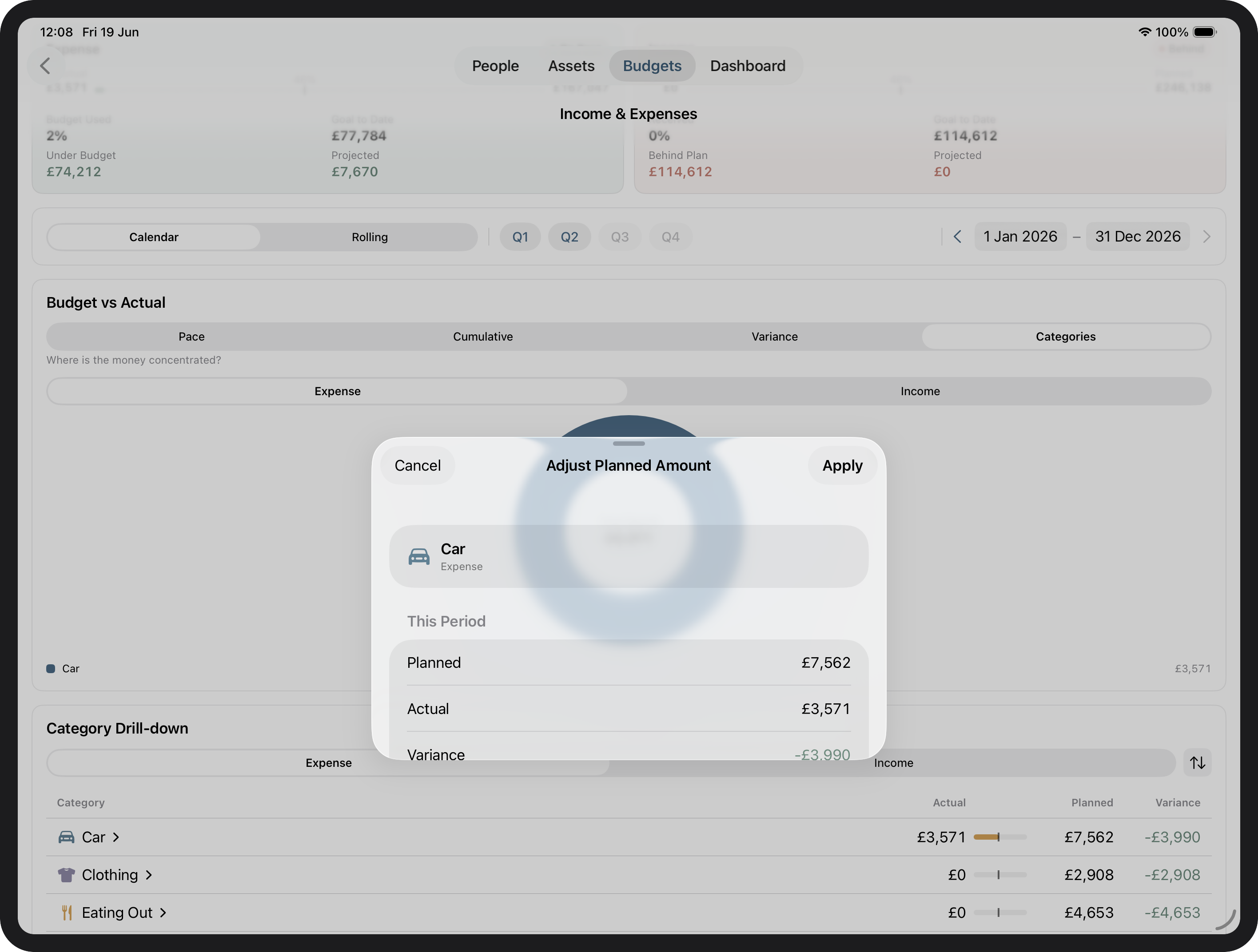 Adjust Planned Amount view
